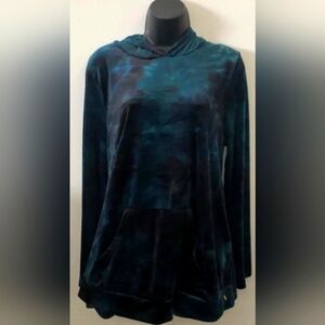 LIVI Activewear Velour Long-Sleeve V-Neck Hoodie - Dye Effect Size 10/12 NWT $70